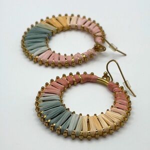 Colorful Pink,Blue, Peach Bohemian Hoop Earrings 1 1/2”